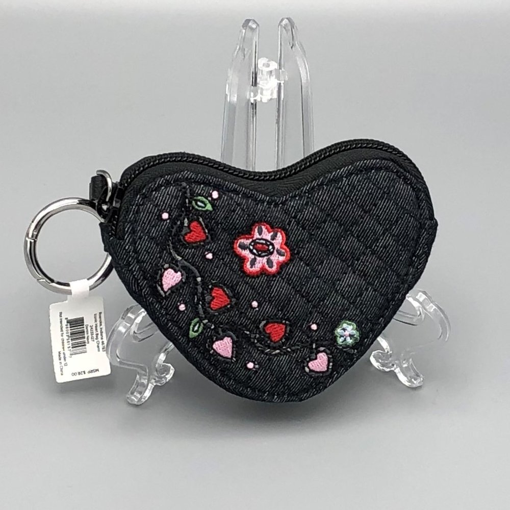 🆕VB Denim Embroidered Heart Coin Purse Bag…